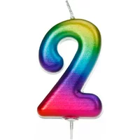 Anniversary House Number 2 Candle Metallic Rainbow