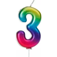 Anniversary House Number 3 Candle Metallic Rainbow