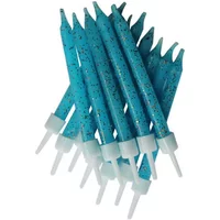 Anniversary House Glitter Candles Blue with Holders Pack of 12
