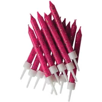 Anniversary House Glitter Candles Fuchsia with Holders Pack of 12