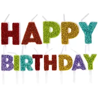 Anniversary House Happy Birthday Pick Candles Rainbow Glitter Pack of 13