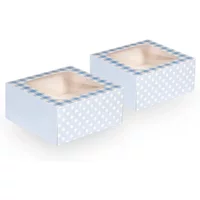 Anniversary House Blue Gingham Pack of 2 Square Treat Boxes