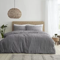 Catherine Lansfield Seersucker Double Duvet Set Grey