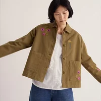 Seasalt Porth Embroidered Jacket Flora Embroidery Fern Moss