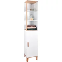 Showerdrape Catania Bamboo/White Tall Bathroom Cabinet with Display Shelves