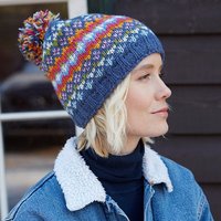 Pachamama Clifden Fine Knit Bobble Beanie Hat Denim