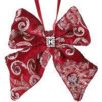 Heaven Sends Red Velvet Bow with Sequins Hanging Ornament