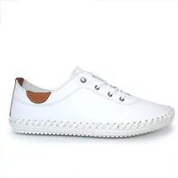 Lunar St Ives White Leather Plimsolls