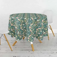 William Morris Strawberry Thief Dark Green 132cm Round Cotton Tablecloth