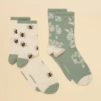 Joules White Green Everyday 2 Pack Socks Size 4-8