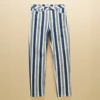 Joules Blue Stripe Straight Fit Mid Rise Trousers
