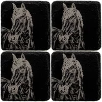 Selbrae House Just Slate Company Set of 4 Horse Portrait Slate Coasters