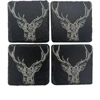 Selbrae House Just Slate Company Set of 4 Stag Prince Slate Coasters