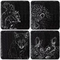 Selbrae House Just Slate Company Set of 4 Woodland Friends Slate Coasters