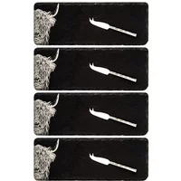 Selbrae House Just Slate Company Set of 4 Highland Cow Mini Slate Cheese Board & Knife Sets