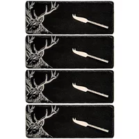 Selbrae House Just Slate Company Set of 4 Stag Mini Slate Cheese Board & Knife Sets