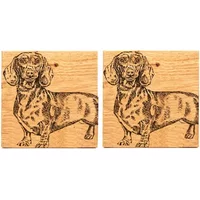 Selbrae House Just Slate Company Set of 2 Dachshund Oak Coasters