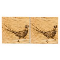 Selbrae House Just Slate Company Set of 2 Pheasant Oak Coasters
