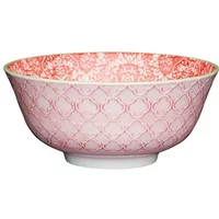 KitchenCraft 16cm Red and Pink Victorian Style Ceramic Bowl