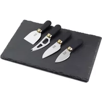 Taylor's Eye Witness Brooklyn Brass 4 Piece Cheese Knife & Slate Cheese Board Set