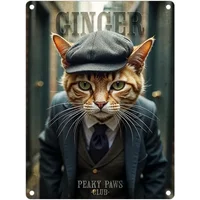 Peaky Paws Club Ginger Cat Mini Metal Sign