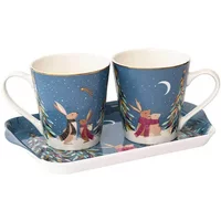 Sara Miller Woodland Tales Collection Mug & Tray Set French Blue