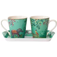 Sara Miller India Collection Mug & Tray Set Elephant's Oasis Light Jade