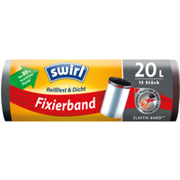 Swirl Fixierband-Müllbeutel Reißfest & Dicht 20 Liter, mit Elastikband, grau/blickdicht, aus 80 % recyceltem Plastik, 15 Stück Swirl Fixierband-Müllbeutel Reißfest & Dicht 20 Liter, mit Elastikband, grau/blickdicht, aus 80 % recyceltem Plastik, 15 Stück