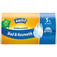 Swirl Müllbeutel Reißfest & Dicht Bad & Kosmetik 5 Liter, mit Tragegriff, weiss/teil-transparent, aus 80 % recyceltem Plastik, 40 Stück Swirl Müllbeutel Reißfest & Dicht Bad & Kosmetik 5 Liter, mit Tragegriff, weiss/teil-transparent, aus 80 % recyceltem Plastik, 40 Stück