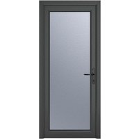 uPVC Anthracite Grey Ex/White Int - Single External Door- Full Glass - Obscure - Double Glazed - Left Hand Open - 840mm x 2090mm