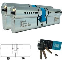 3 Star Euro Lock Cylinder - Key/Key - 45/50mm - Chrome - Pair