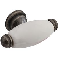 Hampstead Porcelain Cabinet/Drawer Knob - 60mm - Antique Pewter/White Porcelain - Elite Knobs & Handles
