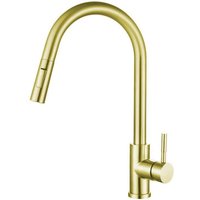 Callisto Pull Out Kitchen Sink Mixer Tap - Single Lever - 360° Spout - 404mm - Brushed Brass