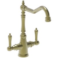 Georgia Traditional Kitchen Sink Twin Lever Mixer Tap - 360° Spout - 286mm - Antique Brass
