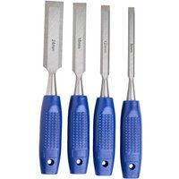Wood Chisel Set - 4 Piece - 8mm/12mm/18mm/24mm - Steel Blades/Plastic Handles