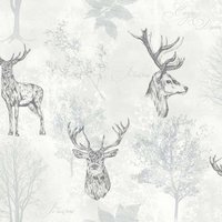 Etched Stag Mono Wallpaper - 1005 x 53cm