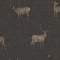 Heritage Stag Pattern Charcoal/Copper Wallpaper - 1005 x 53cm