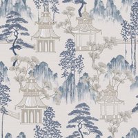 Japanese Pagoda Blue Grey Wallpaper - 1005 x 53cm