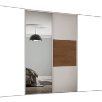 Classic 3 Panel/Mirror Sliding Wardrobe Door Kit - Dove Grey Frame - 1 x 914mm Dove Grey/Carini Walnut/Dove Grey, 1 x Silver Mirror - Hiatt Hardware