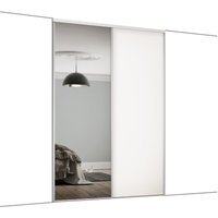 Classic Panel/Mirror Sliding Wardrobe Door Kit - Platinum White Frame - 1 x 914mm Panel, 1 x Mirror - Hiatt Hardware