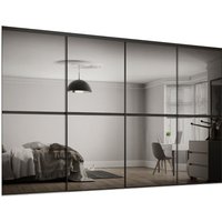 Black Framed Minimalist Silver Mirror Sliding Wardrobe Door Kit - 4 x 914mm - Hiatt Hardware