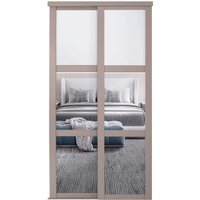 Shaker Mirror Sliding Wardrobe Door Kit - Pebble Frame - 3 Panel Design - Silver Mirror - 2 x 762mm