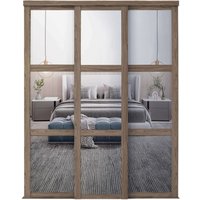 Shaker Mirror Sliding Wardrobe Kit - Carini Walnut Frame - 3 Panel Design - Silver Mirror - 3 x 762mm