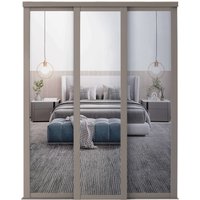 Shaker Mirror Sliding Wardrobe Kit - Pebble Frame - Silver Mirror - 3 x 610mm