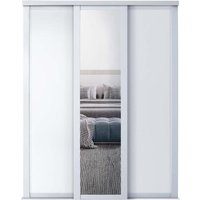 Shaker Panel/Mirror Sliding Wardrobe Kit - Platinium White Frame - Silver Mirror - 3 x 762mm