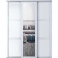 Shaker Panel/Mirror Sliding Wardrobe Kit - Platinium White Frame - 3 Panel Design - Silver Mirror - 3 x 914mm