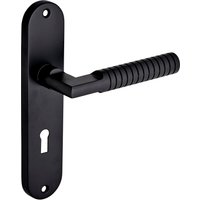 Kempston Lever Lock Door Handle on Backplate - Matte Black - One Pair