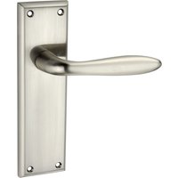 Harrogate Lever Latch Door Handle on Backplate - Brushed Nickel - FD30 / FD60 (Timber) - One Pair