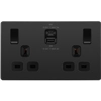 Double Switched Socket with USB A + C 45W - 13A - Black Inserts - Black Chrome