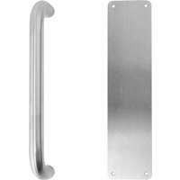 FD30 Fire Door Pull Handle with Fire Door Push Plate - 225mm Handle & 300mm x 75mm Plate - Satin Stainless Steel